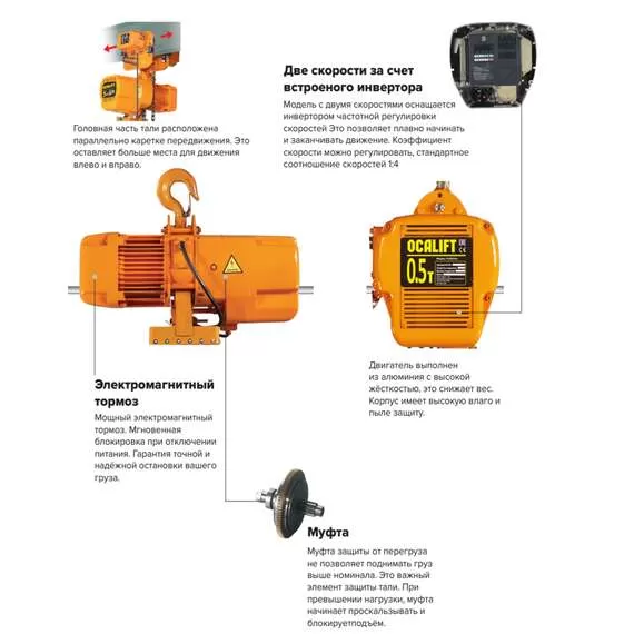 OCALIFT M005-01s 500 кг 12 м Таль цепная электрическая передвижная 380В М5 с доставкой в Омск купить по выгодной цене 100kwatt.ru